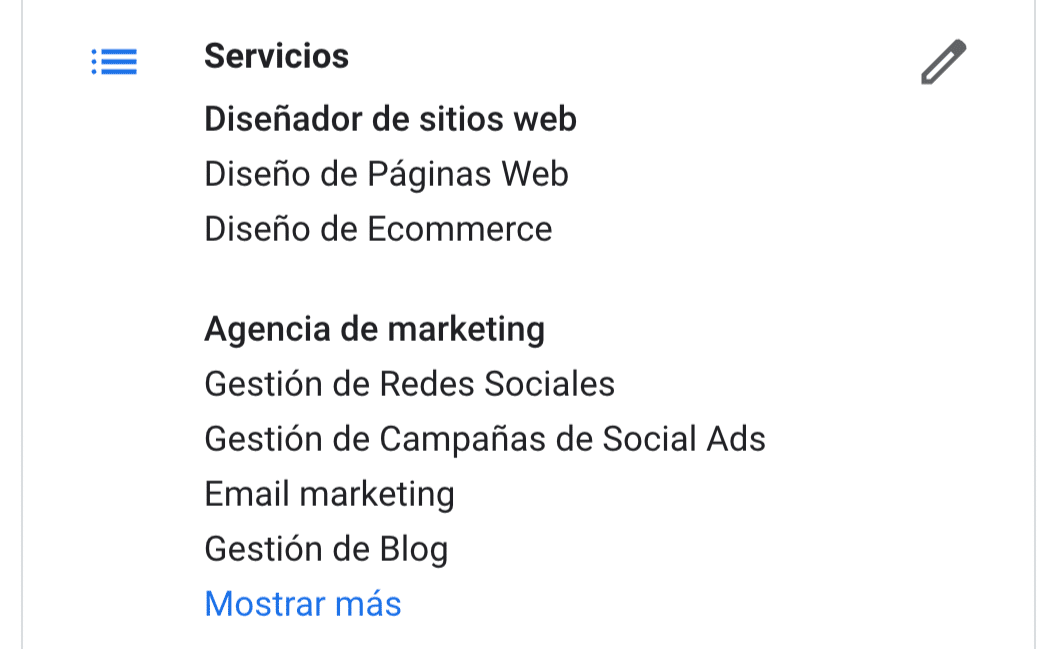 Completar la información de Google My Business: servicios